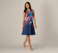 Collared Floral Border Twill Midi Dress In Navy Multi