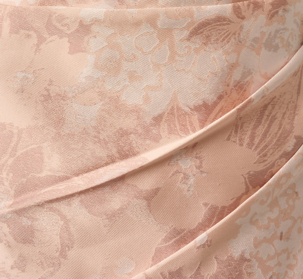 Beaded One Shoulder Floral Jacquard Draped Gown In Blush Multi