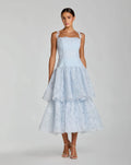 Petite Blue Sleeveless Embroidered Lace Tiered Midi Dress