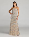 Beige Hand Embellished Strapless Evening Gown