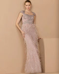 Pink Embellished Cap Sleeve Feather Gown