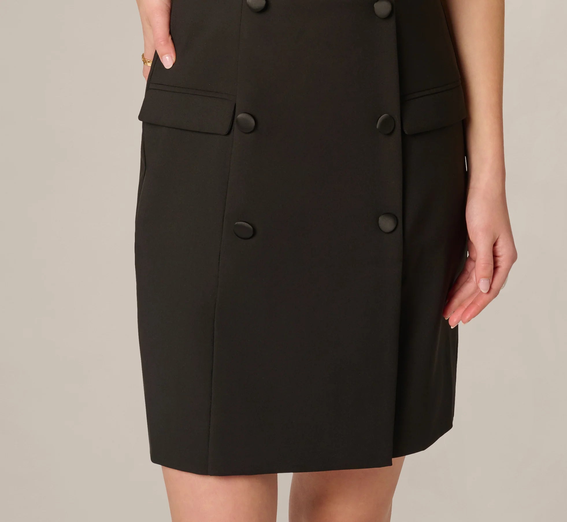 Double Breasted Tuxedo Short Halter Dress In Black