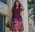 Plus Size Sleeveless Floral Border Jacquard Midi Dress In Plum Multi