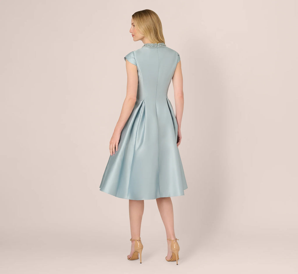 Key Hole Mikado Cap Sleeve Midi Dress In Aqua Dust