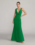 Green Sleeveless V Neck Mermaid Gown With Bow
