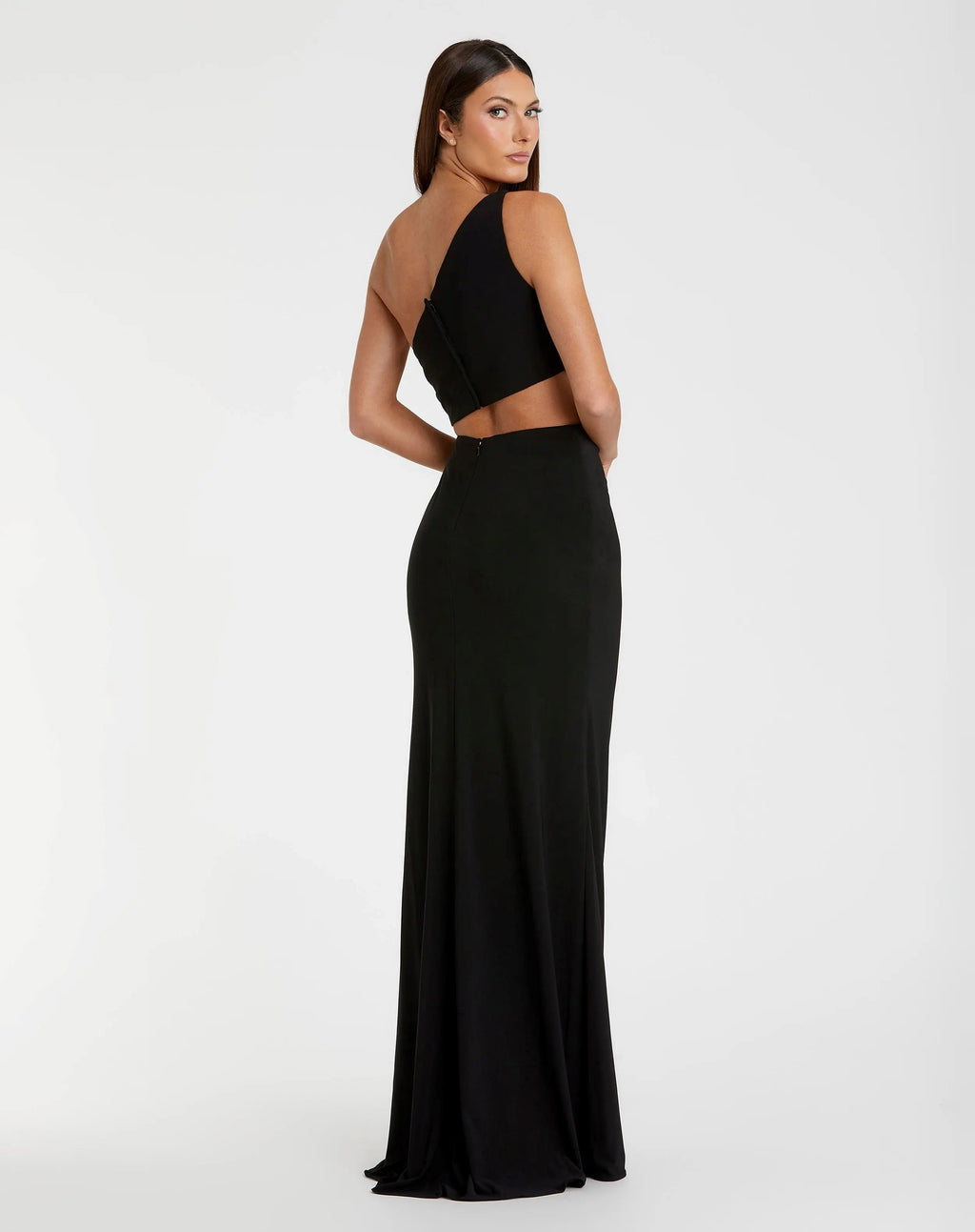 Black One Shoulder Ruched Cut Out Jersey Gown