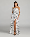White Polka Dot Strapless Viscose Gown With Slit