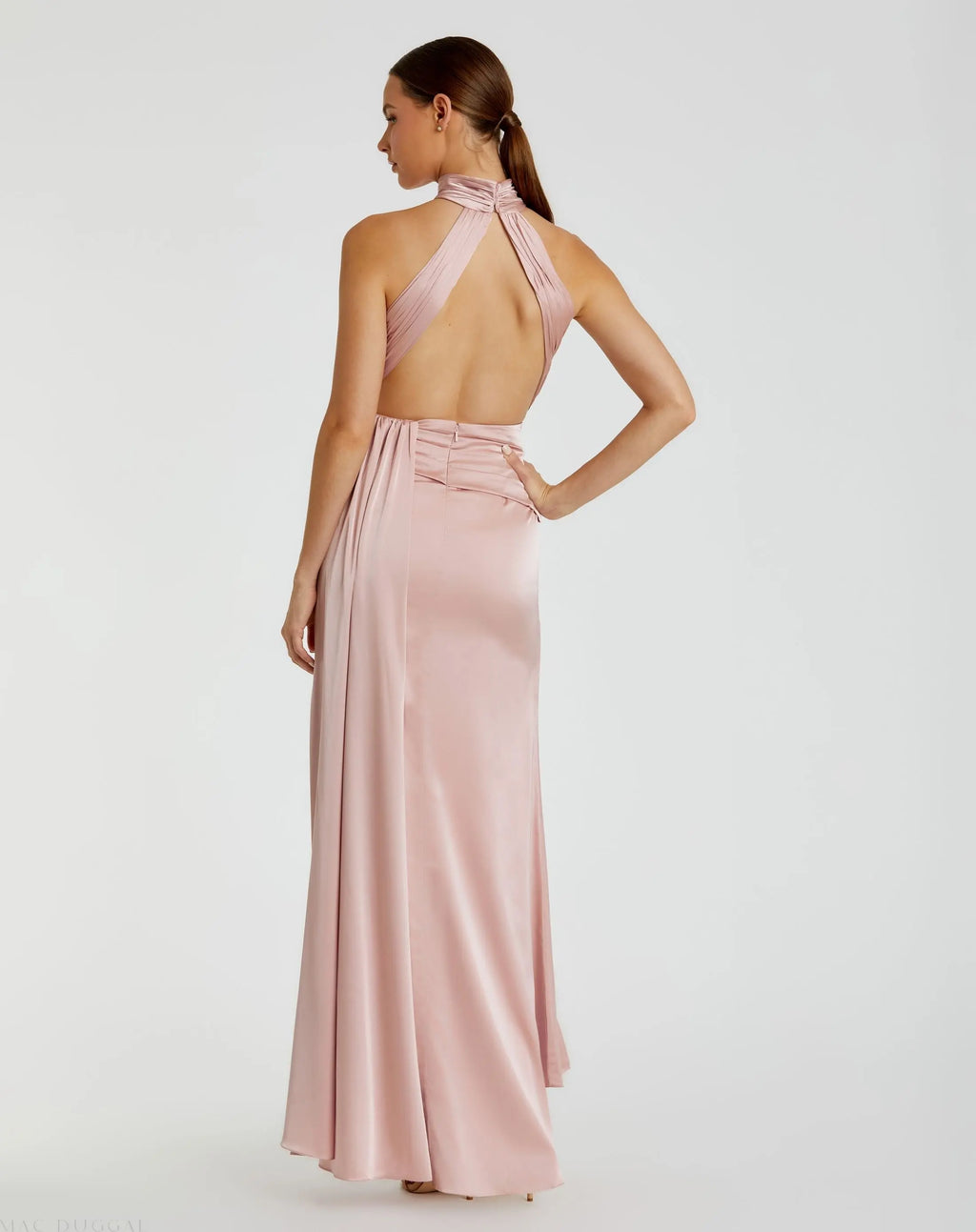Pink Sleeveless Open Back Satin Gown