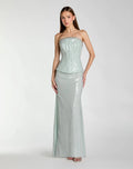 Blue Strapless Sequin Peplum Gown With Rhinestone Trim