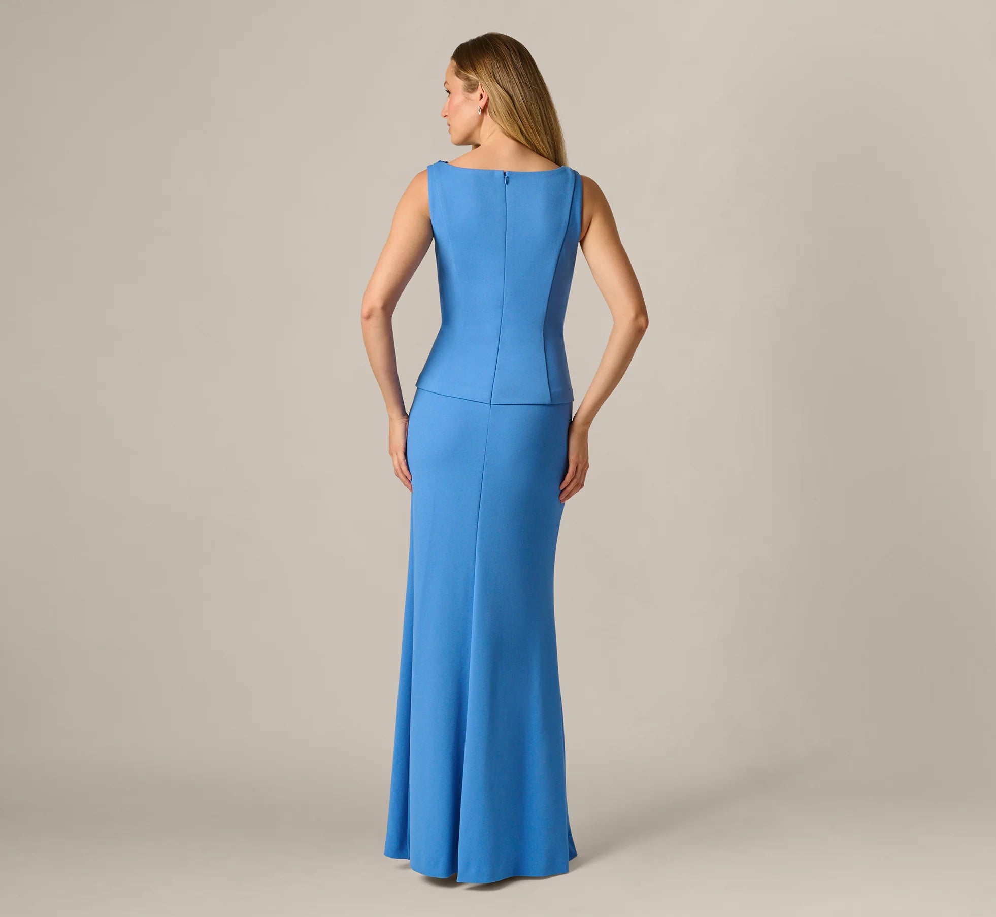 3D Floral Peplum Stretch Mermaid Gown In Cool Water