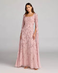 Floral Embellished Cape Sleeve Gown