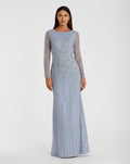 High Neck Sequin Embellished Long Sleeve A Line Gown