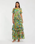 Petite Green Ruffle Tiered Chiffon Floral Dress