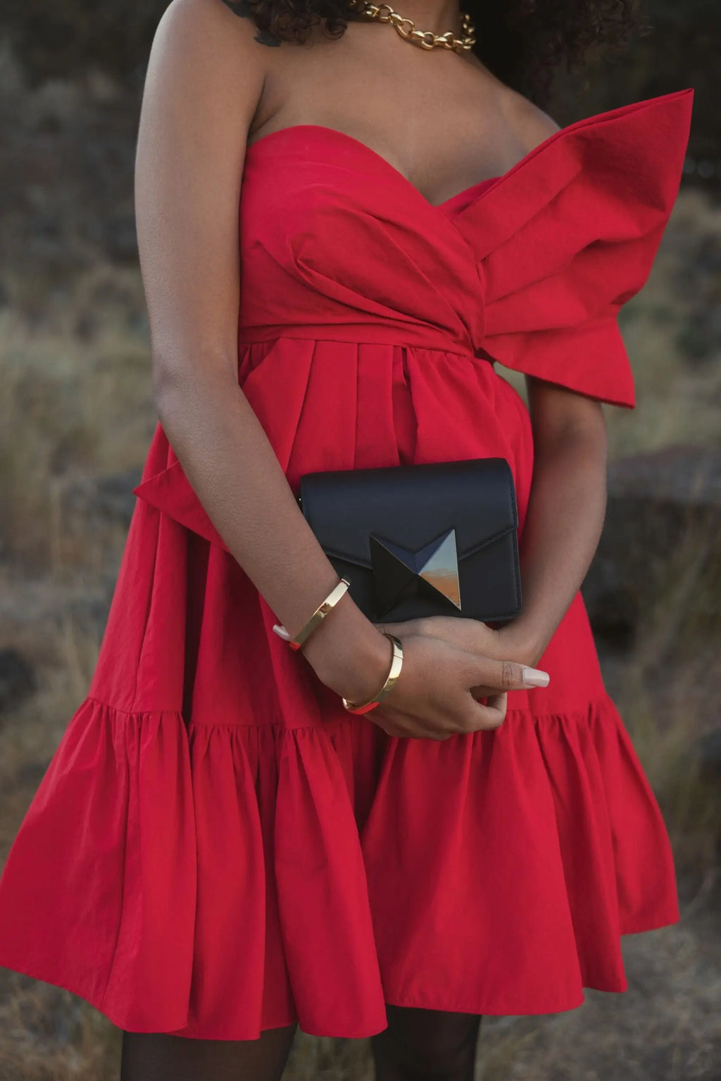 Red Faille Strapless Twist Bow Mini Dress - FINAL SALE
