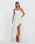 Petite White Strapless Ruched High Low Gown