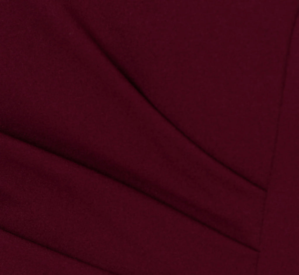 High Low Crepe Halter Gown With Organza Draping In Cabernet