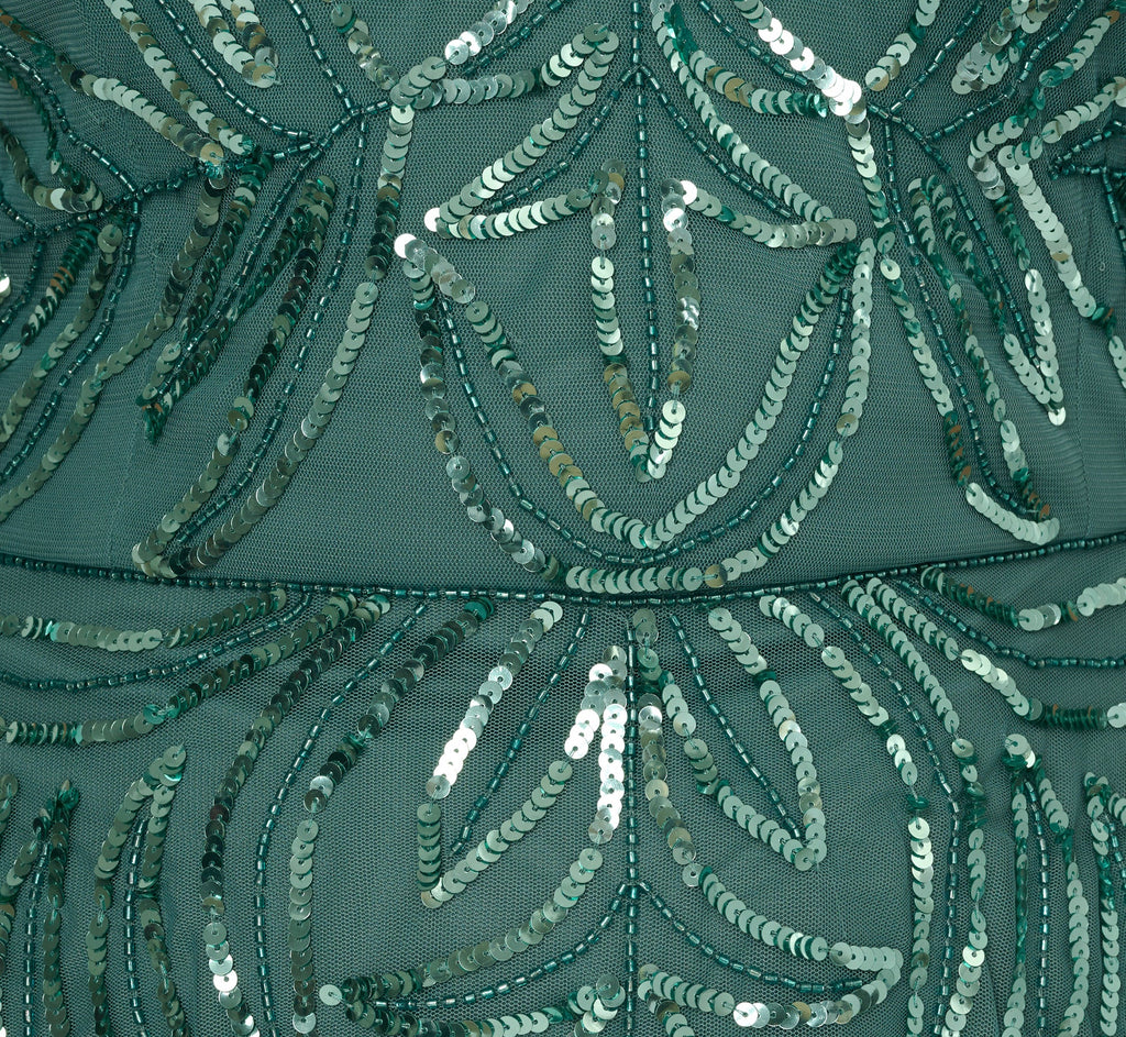 Plus Size Beaded Mesh Long Dress In Green Slate