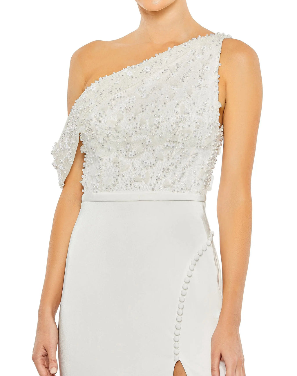 White Embellished Drop Shoulder Column Gown - FINAL SALE