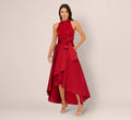 Sleeveless Beaded Taffeta High Low Combo Gown In Red