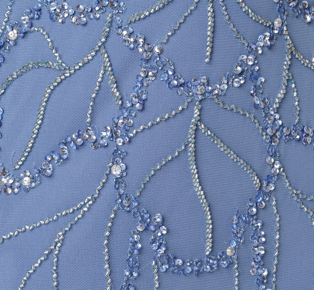 Flutter Sleeve Surplice Beaded Gown In French Blue
