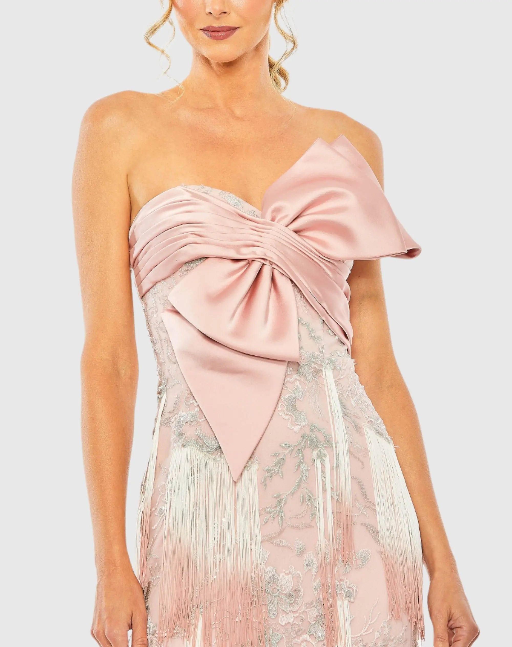 Pink Bow Front Ombre Fringe Detailed Dress - FINAL SALE
