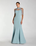 Blue Crepe Mermaid Gown With Crystal Draping
