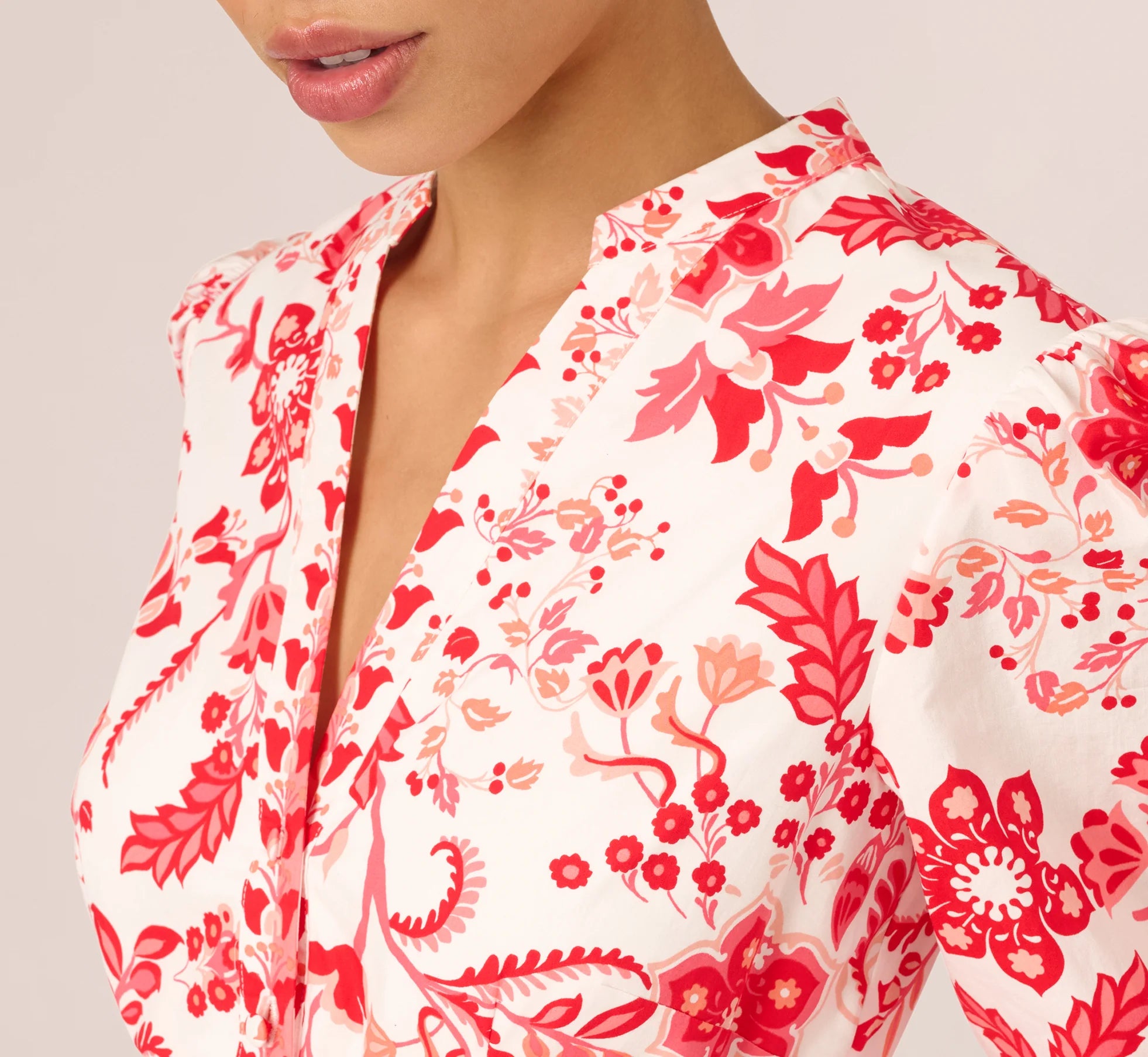 Long Sleeve Tie Front Floral Romper In White Coral Multi