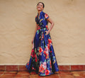 Short Sleeve Magnolia Floral Ballgown In Navy Multi