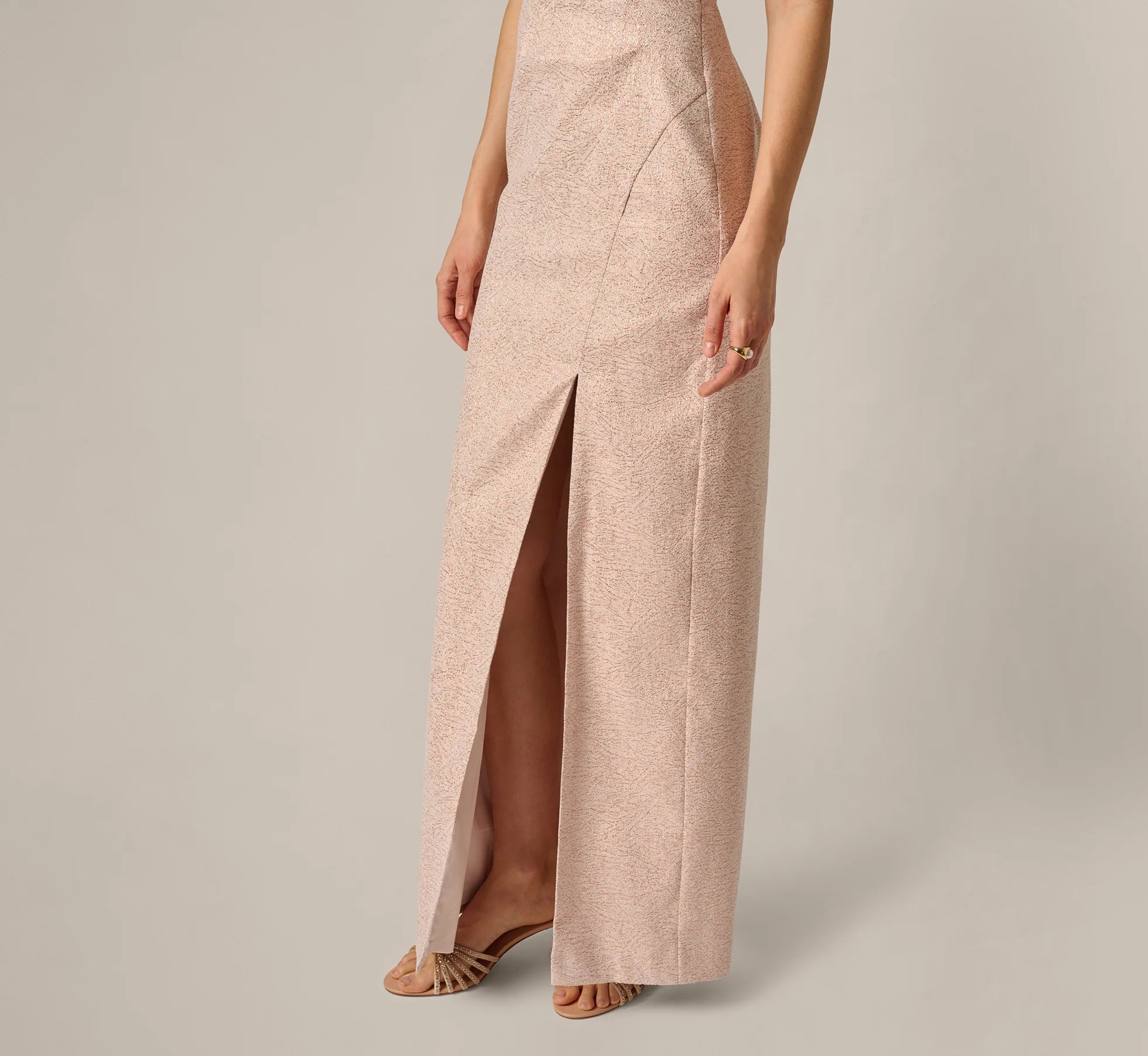 Off Shoulder Draped Stretch Jacquard Gown In Blush