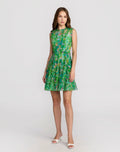 Green Multicolor Micro Ruffle Floral A-Line Mini Dress