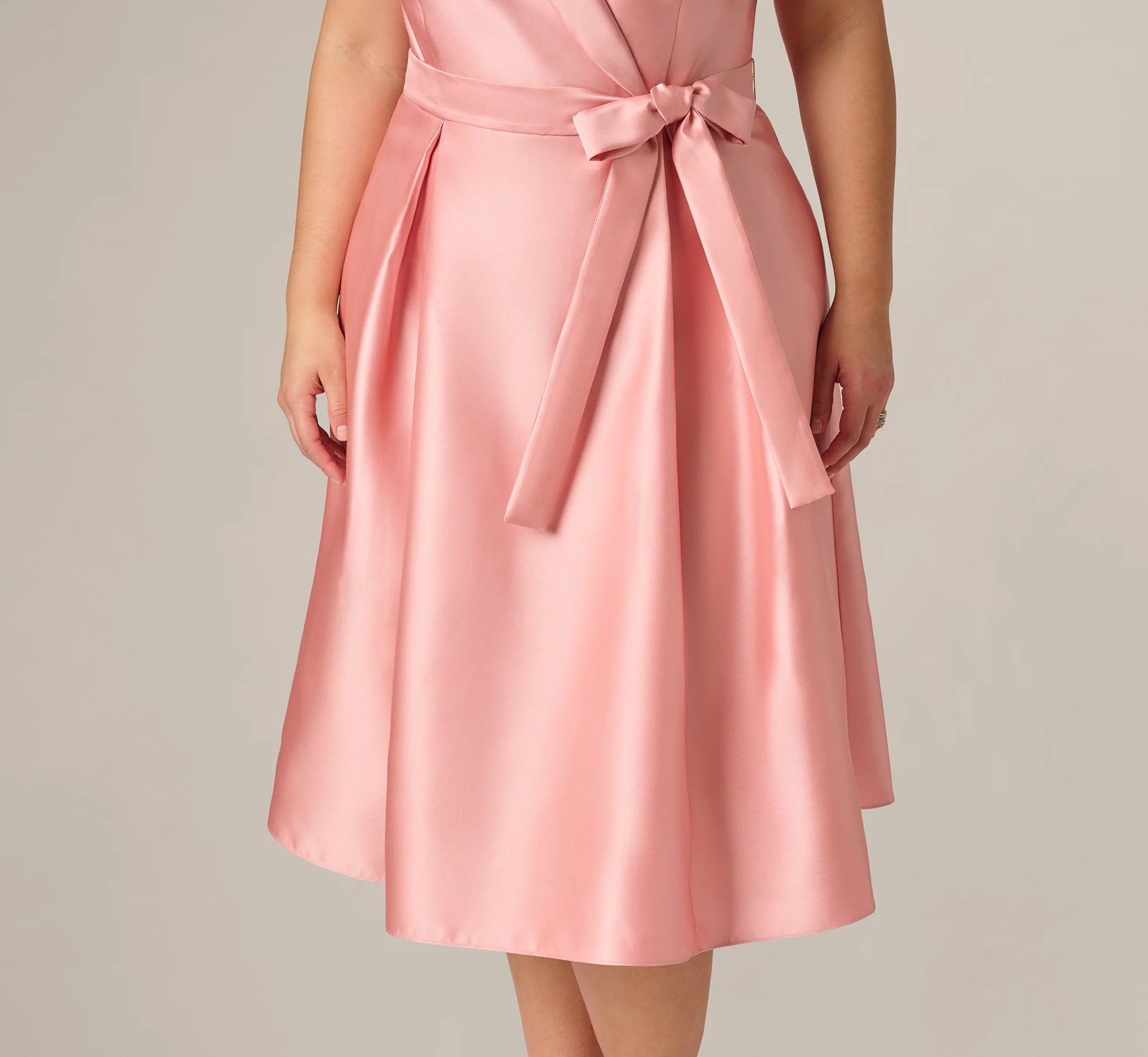 Plus Size Mikado Lapel Belted Midi Dress In Apricot Ice