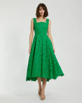 Green Embroidered Cotton A-Line Midi Dress