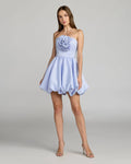 Blue Strapless Bubble Hem Mini Dress