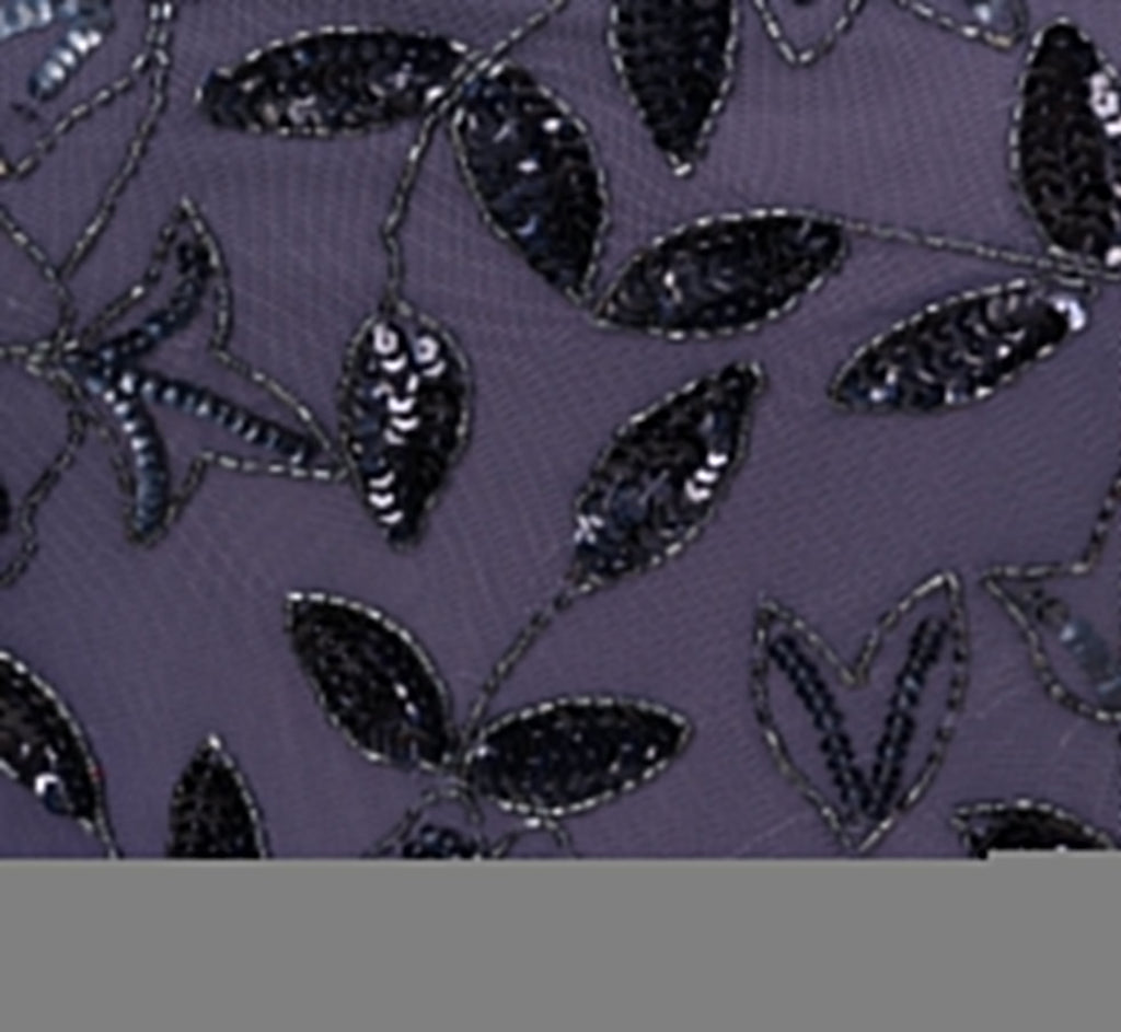 Plus Size Hand Beaded Short Sleeve Floral Godet Gown In Smoky Peri