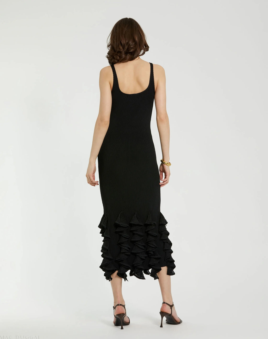 Black Rib Knit Sleeveless Midi Dress With Ruffle Hem - FINAL SALE