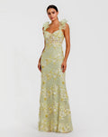 Embroidered Lace Floral Gown with Ruffle Straps
