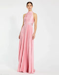 Pink Sleeveless Halter Neck Pleated Satin Gown