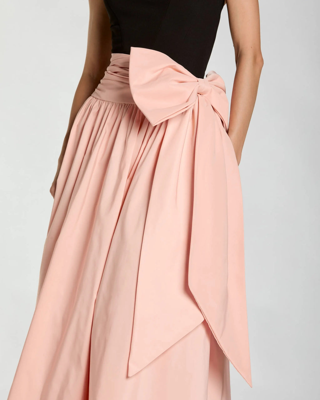 Black Pink Strapless Gown With Oversized Bow