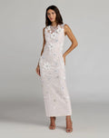 White Sleeveless Embellished Lace Column Dress