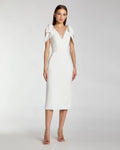 Bow Strap Crepe Fitted Midi Dress