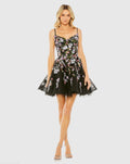 Black Thin Strap Floral Embroidered Mini Dress