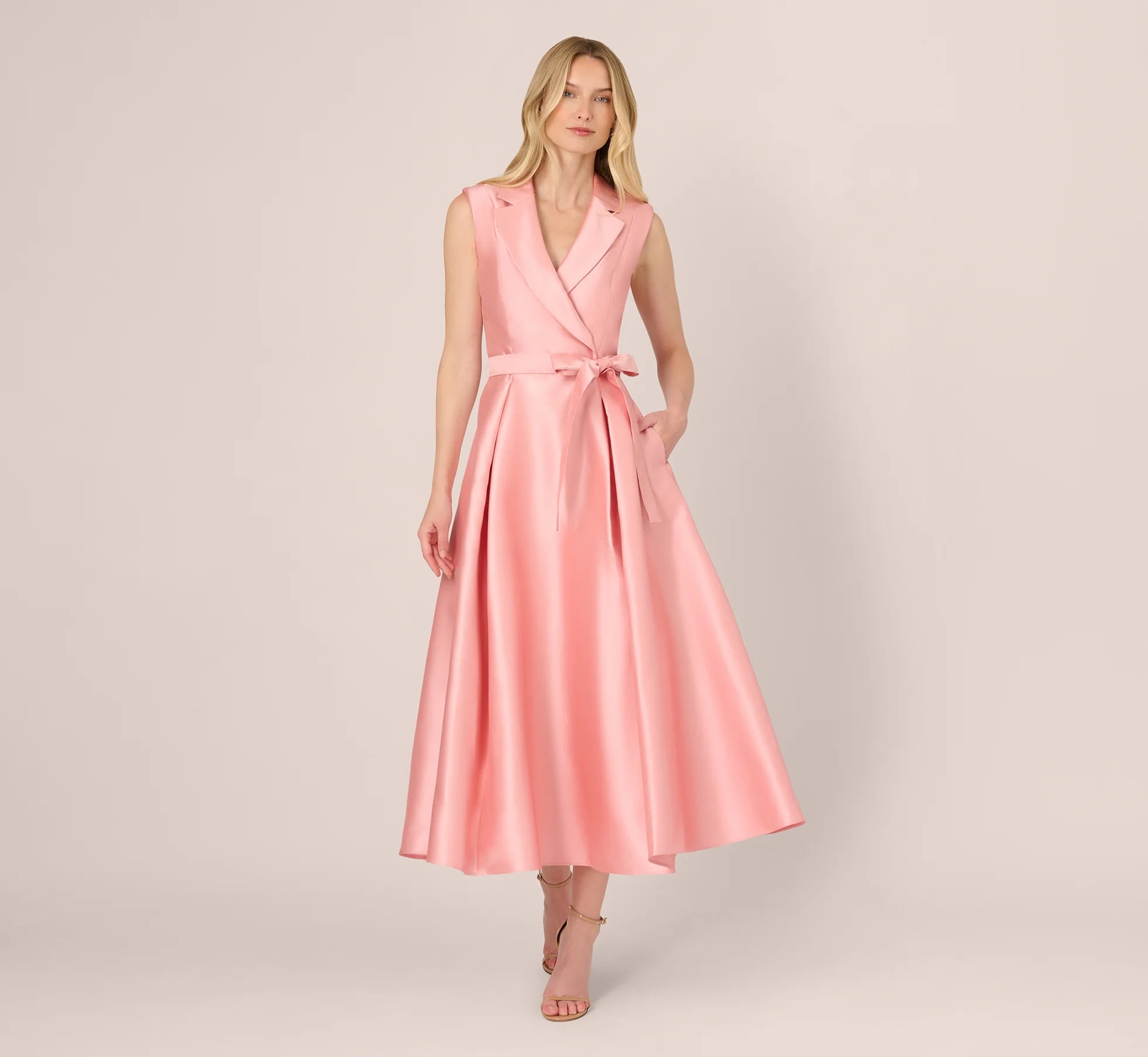 Sleeveless Mikado Suit Dress In Apricot Ice