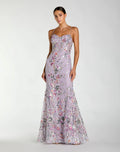 Purple Spaghetti Strap Floral Embroidered Trumpet Gown