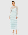 Embroidered Long Sleeve Ruffled Tiered Dress