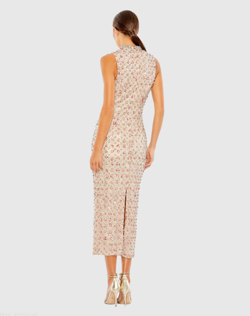Pink Embellished High Neck Sleeveless Column Dress