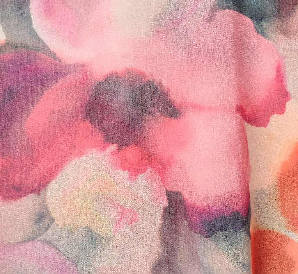 Watercolor Floral Chiffon Sweetheart Mini Dress In Pink Orange Multi