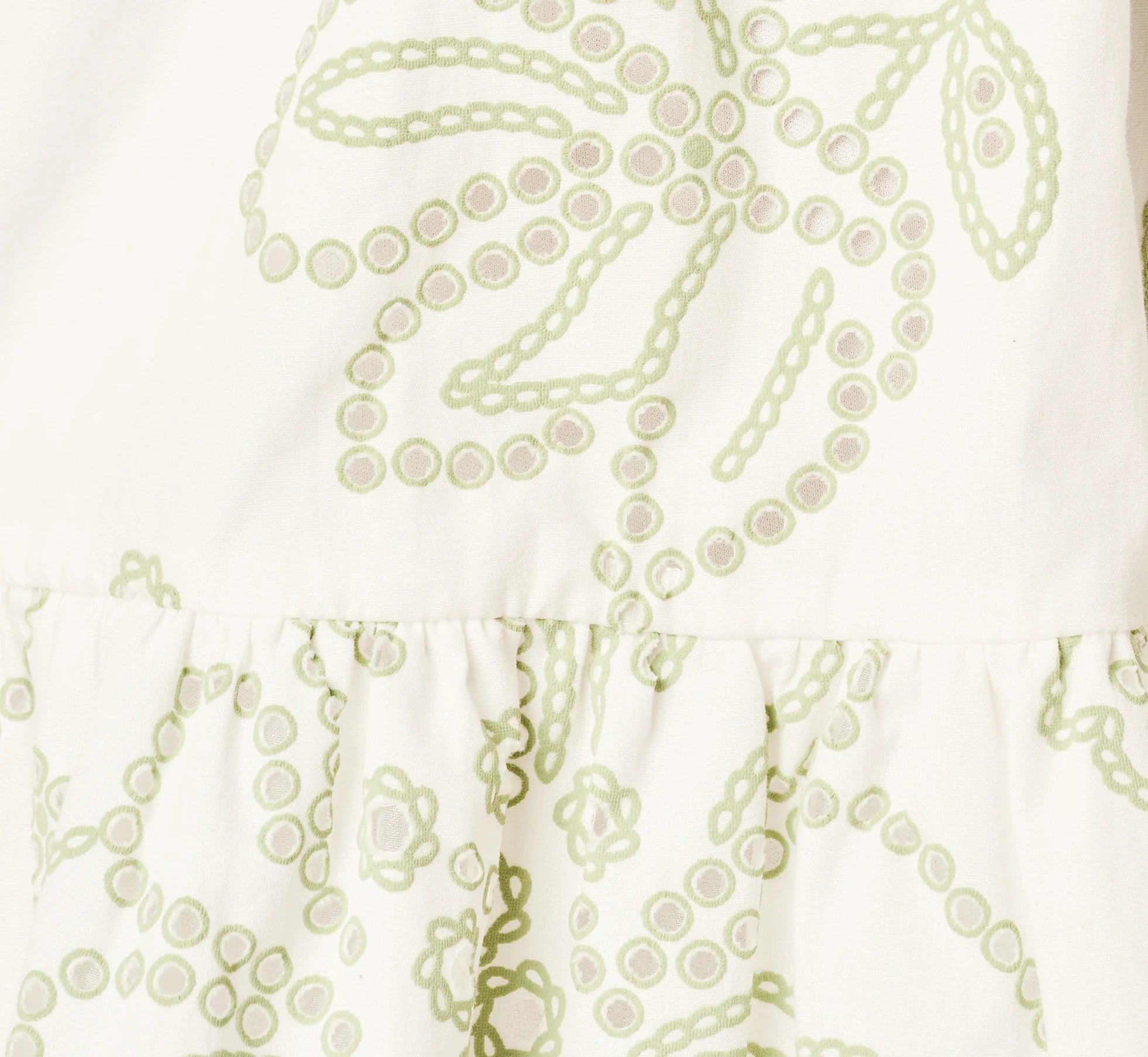 Cotton Floral Eyelet Belted Short Dress In Ivory Sage