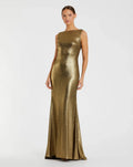 Metallic Jersey Cowl Back Column Gown
