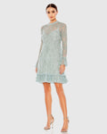 Blue Sequin Long Sleeve Mini Dress