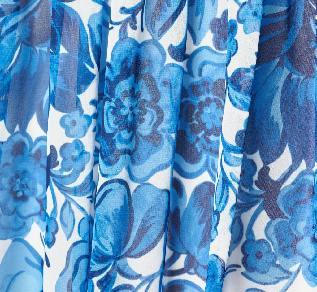 Chiffon Floral Vine Border Print Gown In Ivory Blue